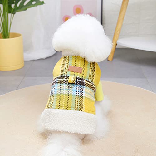 Pet Button Plaid Weste Kleidung Herbst/Winter Baumwolle Teddy Kleine und mittelgroße Hund Katze Haustier Jacke Zweibeinige Kleidung Welpe,gelb,L von HUANSUN