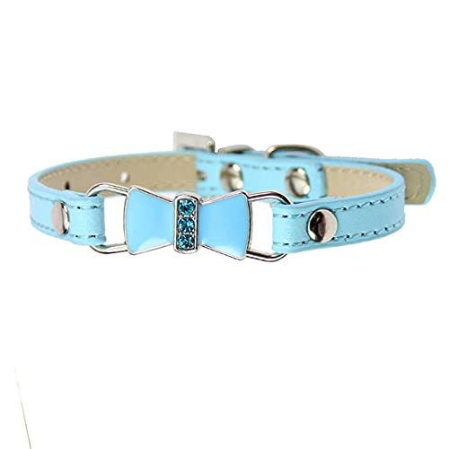 Pet Dog Supplies Einstellbare Lederschmuck Fliege Hundehalsband Halskette mit Strass Kristall Bowknot,Himmelblau,S von HUANSUN