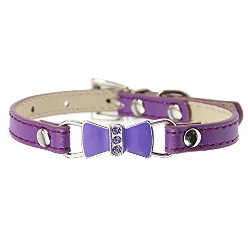 Pet Dog Supplies Verstellbare Lederschmuck Fliege Hundehalsband Halskette mit Strass Kristall Bowknot,Lila,S von HUANSUN