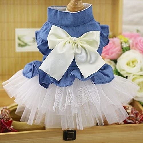 Pet Kleider Denim Spitze Hochzeit Bowknot Sweety Rock Kleider für kleine mittlere Hund Katze Welpen Kleidung,Modell 1,S von HUANSUN