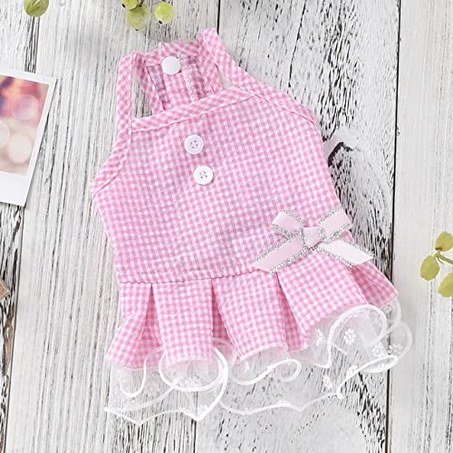 Plaid Bows Hund Hochzeitsanzug Sommer Mädchen Junge Haustier Kleid Für Kleine Kleine Katze Kleidung Tutu Rock Zubehör,Rosa,L von HUANSUN