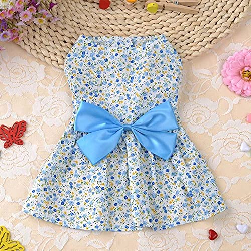 HUANSUN Print Dog Dress Summer Flower Dog Kleider für Hunde Kostüm Fliege Kleidung für Hunde Katzenkleid Puppy Cat Kleider,Blau,L 3.5,4.5KG von HUANSUN