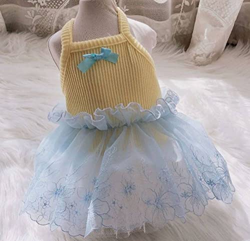 Prinzessin Hund Katze Kleid Tutu Blumen Spitze Pet Puppy Rock Frühjahr/Sommer Kleidung Outfit 5 Größen 6 Farben,gelb,L von HUANSUN