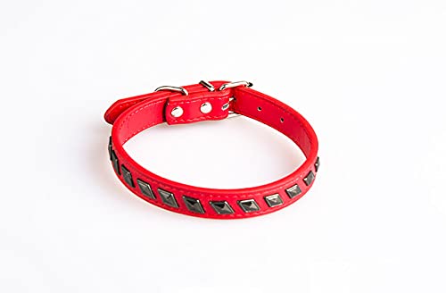 Pu-Leder Hundehalsband für kleine mittelgroße Hunde Größenverstellbar Zarte Niete Spike Pet Product Gürtelzubehör,rot,M von HUANSUN