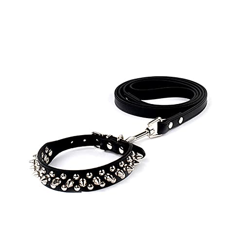 Pu-Leder Nieten Spikes Hundehalsband und Haustierleinen,schwarzes Set,S von HUANSUN