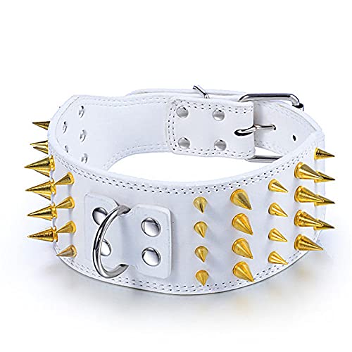 Pu Leder Spike Nietenhalsband Vierreihig Gold Spike für große Hundehalsband Haustierzubehör (Farbe:schwarz,weiß),Weiß,M von HUANSUN