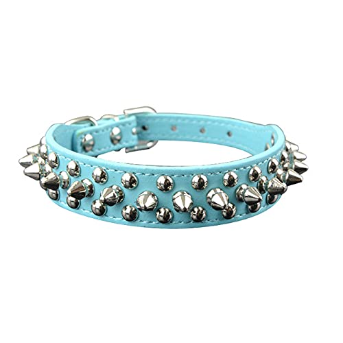 Pu-Leder besetzte runde Spikes und kleine Hundehalsbandhalskette,Blau,M von HUANSUN