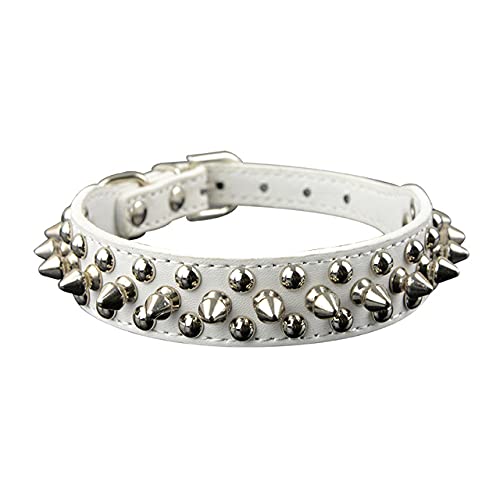 Pu-Leder besetzte runde Spikes und kleine Hundehalsbandhalskette,Weiß,xs von HUANSUN