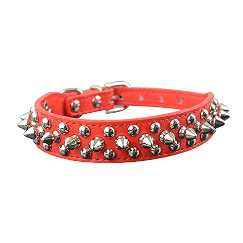 Pu-Leder besetzte runde Spikes und kleine Hundehalsbandhalskette,rot,S von HUANSUN