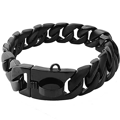 Punk Schwarz Edelstahl Hundehalsband Stahlkettenhalsband Hunde Einstellbare Länge,Schwarz,40CM von HUANSUN