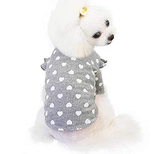 Rosa Beige Grau Baumwolle Haustierkleidung Warme Hoodies T-Shirt Herzmuster O-Ausschnitt Spitze Kurzarm Pullover Sweatshirt Für Kleine Hunde,grau,XXL von NC