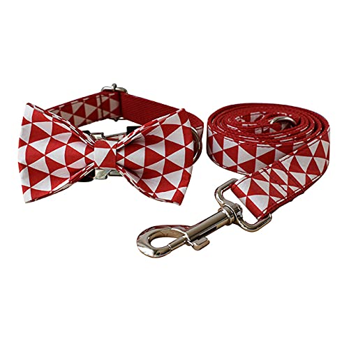 Roter Kragen personalisierter Baumwollqualitätsstoff für kleine, mittelgroße Hundemetallteile Haustierzubehör, Schleifenhalsband-Leine-Set, M von HUANSUN