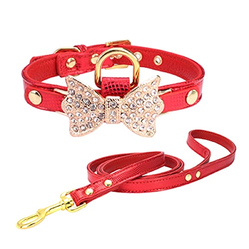 Schleife Strass PU Hundehalsbänder Heimtierbedarf Künstliche Diamant Bowknot Hundeleinen,rot,xs von HUANSUN