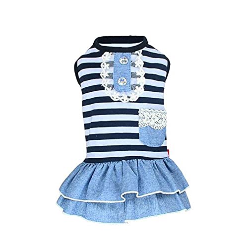 Sommerkleid für Hund Pet Stripe Dress Tutu Denim Dress Small Medium Dog Wedding Rock Pet Dog Jean Kleidung Pet Outfits,Blau,L von HUANSUN