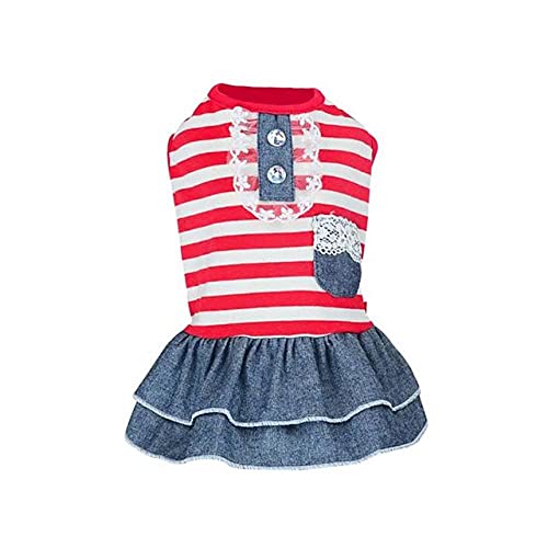 Sommerkleid für Hund Pet Stripe Dress Tutu Denim Dress Small Medium Dog Wedding Rock Pet Dog Jean Kleidung Pet Outfits,Rot,M von HUANSUN