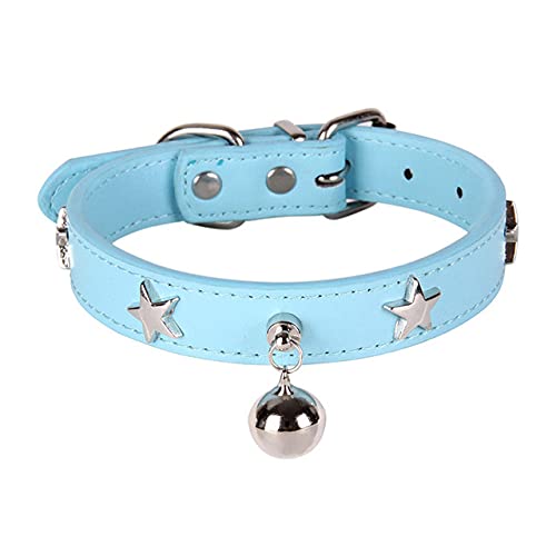 Star Rivets Hundehalsband mit Glocke Leder Welpenhalsbänder für kleine mittelgroße Hunde Katzenhalsband Halsband,Blaues Hundehalsband,L von HUANSUN