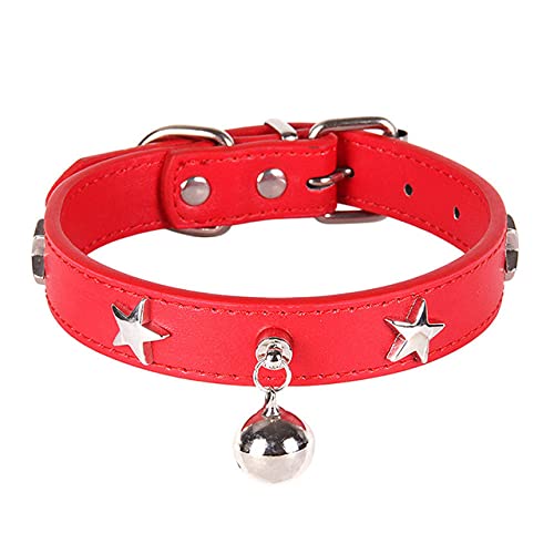 Star Rivets Hundehalsband mit Glocke Leder Welpenhalsbänder für kleine mittelgroße Hunde Katzenhalsband Halsband,Red Dog Katzenhalsband,L von HUANSUN