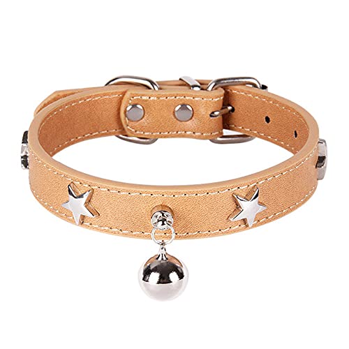 Star Rivets Hundehalsband mit Glockenleder Welpenhalsbänder für kleine mittelgroße Hunde Katzenhalsband Halsband,Khaki Hundehalsband,L von HUANSUN