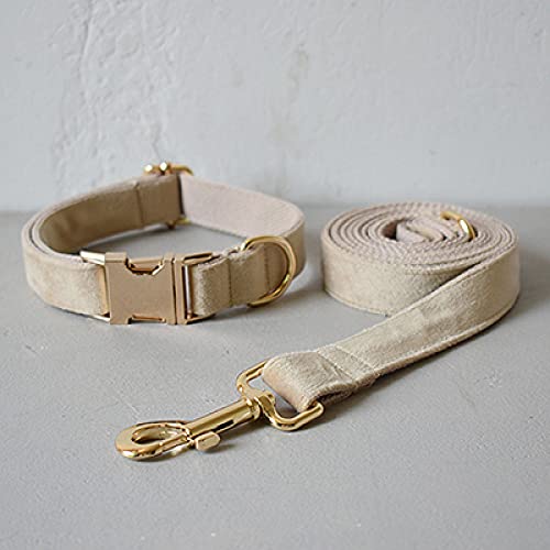 Stoff Hundehalsband Leine Set für Medium Big Pet Halskette mit Fliege Khaki Samthalskette,Hundehalsband Leine Set,M von HUANSUN