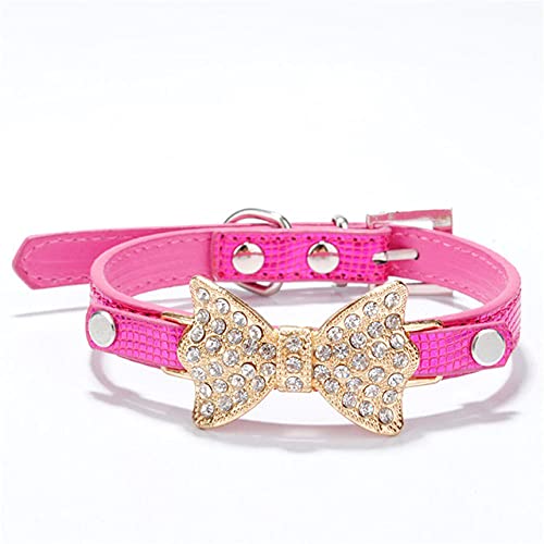 Strass Hund Katzenhalsbänder Hunde Bling Crystal Bow PU Leder Haustierhalsband Welpen Katzen Halskette Hundegeschirr Leine,Fuchsia,M von HUANSUN