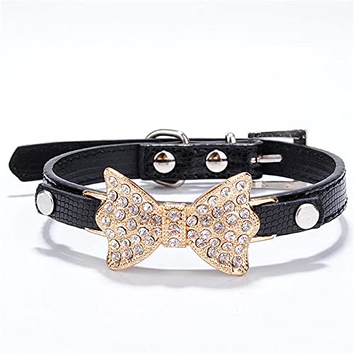 HUANSUN Strass Hund Katzenhalsbänder Hunde Bling Crystal Bow PU Leder Haustierhalsband Welpen Katzen Halskette Hundegeschirr Leine,Schwarz,xs von HUANSUN