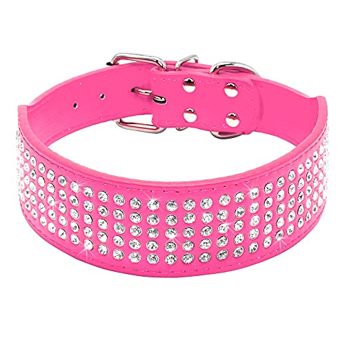 Strass Leder Hundehalsbänder Kristallbesetzte Hunde Hundehalsbänder 2 Zoll breit für Medium & Große Hunde,Burgund,XL von HUANSUN