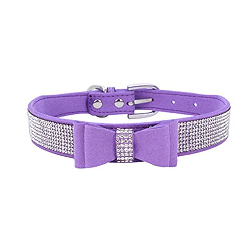 Strass Schleife Hundehalsband Langlebig verstellbares Hundezubehör Komfortables personalisiertes Hundehalsband für kleine mittelgroße, Hellviolett 1,L von NC