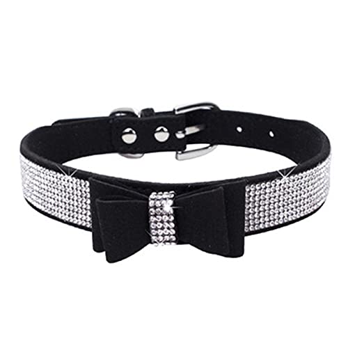 Strass Schleife Hundehalsband Langlebig verstellbares Hundezubehör Komfortables personalisiertes Hundehalsband für kleine mittelgroße, schwarz 1,XXL von HUANSUN