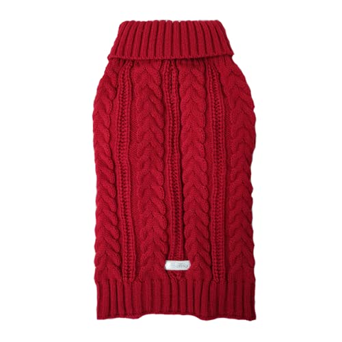 Strickpullover für Hunde mit Zopfmuster Katzenkleidung Winter Kleine Große Hunde Warm,rot,L von HUANSUN