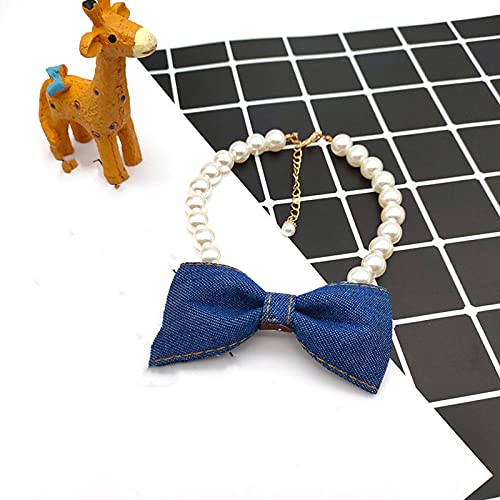 Süße Hundehalskette Haustierhalsband Denimbogen Perle Strass Anhänger Zubehör Schmuck Halskette für kleine Hunde Große Hunde Katzen,Blau,L von HUANSUN