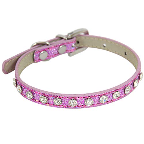 Super glänzender Diamant Strass Katzenhalsband Welpen Baby Hund Katzenhalsband Lederband Kätzchen Zubehör Welpenhalsband,Rosa,M von HUANSUN