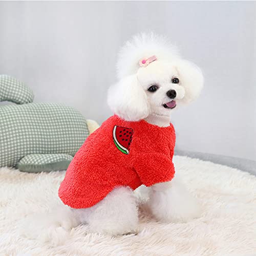 Warme Fleece-Haustierkleidung Niedlicher Obst-Print-Mantel Small Medium Hund Katze Shirt Jacke Winter-Outfit,rot,S von HUANSUN