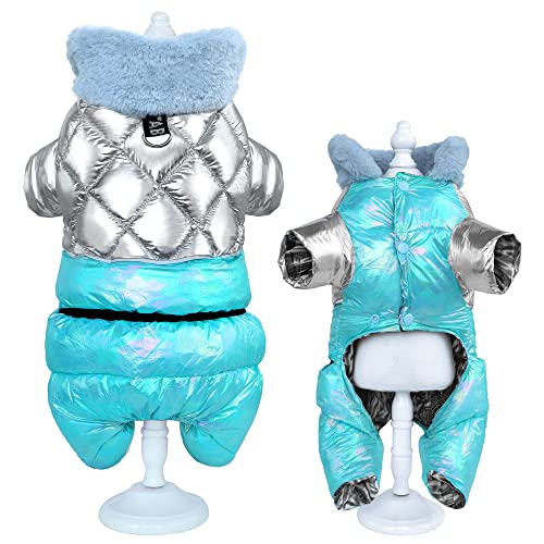 Warme Winter Hundebekleidung Mantel Hunde Daunenjacke Schneemäntel 3 Lagen Small Medium Pet Kleidung Mit Kragen,Blau,18 von HUANSUN