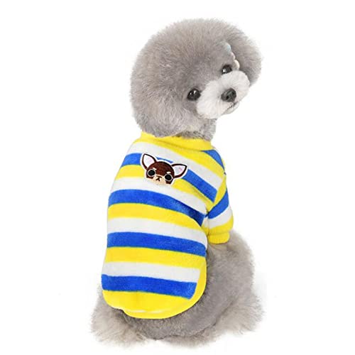 Weiche warme Fleece-Haustierkleidung Niedlicher Streifenmantel Kleiner mittlerer Hund Katze Hemdjacke Winter-Outfit,15,M von HUANSUN