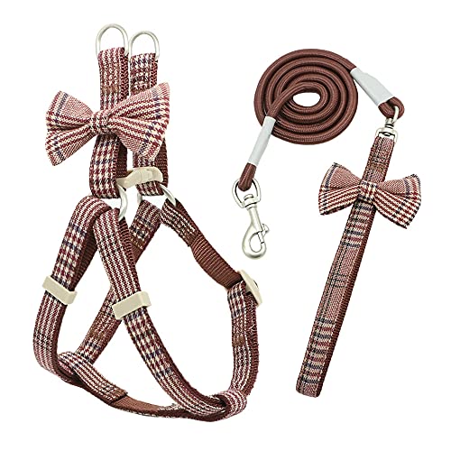 Weiches Haustiergeschirr und Leinenhalsband Set Einstellbare schöne Schleife Nylon für kleine mittelgroße Hundeleinen Outdoor Walking Pet Supplies,Kaffee,M,1,5cm von NC