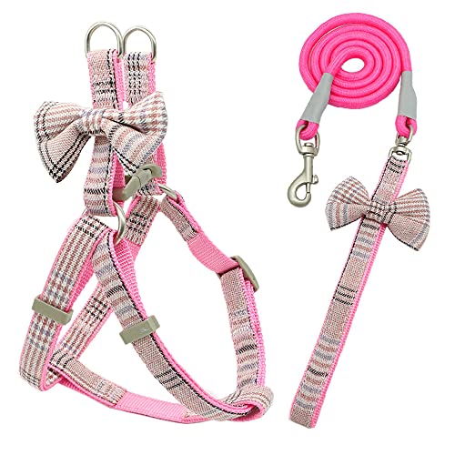 Weiches Haustiergeschirr und Leinenhalsband Set Einstellbare schöne Schleife Nylon für kleine mittelgroße Hundeleinen Outdoor Walking Pet Supplies,Rosa,M,1,5cm von HUANSUN