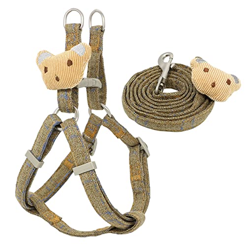 Weiches Hundegeschirr Leine Halsband Set Einstellbare Cartoons Bär Hundegeschirr für kleine mittelgroße Haustiere Katzenhalsband Leine Outdoor Walking,Gelb1,S,1.0cm von HUANSUN