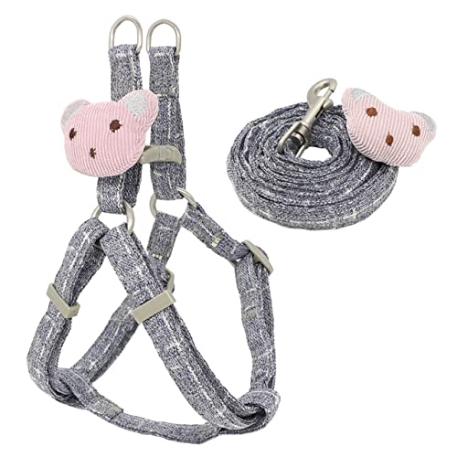 Weiches Hundegeschirr Leine Halsband Set Einstellbare Cartoons Bär Hundegeschirr für kleine mittelgroße Haustiere Katzenhalsband Leine Outdoor Walking,grau1,M,1,5cm von HUANSUN