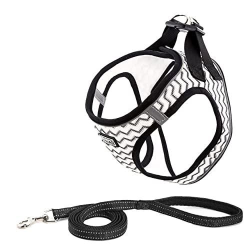 Weißes Hundegeschirr und Leine Set Extra klein kein Ziehen reflektierendes atmungsaktives Welpengeschirr Hund Nylon 1,4m Leine Nylon,Weißes Muster,L von NC