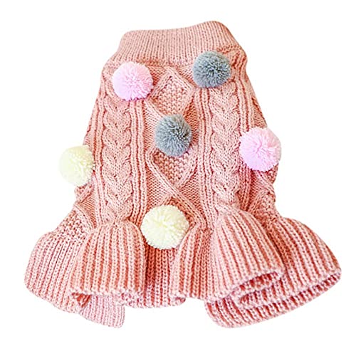 Winter Hund Katze Pullover Rock Strickwaren Weiche Warme Ball Hundebekleidung Für Hunde Katzen Mantel Für Kleine Yorkie Chihuahua Haustierkleidung,Rosa,M von HUANSUN