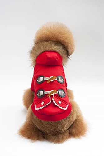 HUANSUN Winter Warme Hundekleidung Haustier Katzen und Hunde Baumwollwattierte Kleidung für kleine mittlere Hunde Kapuzenkleidung Leichter Hoodie,Rot,M von HUANSUN