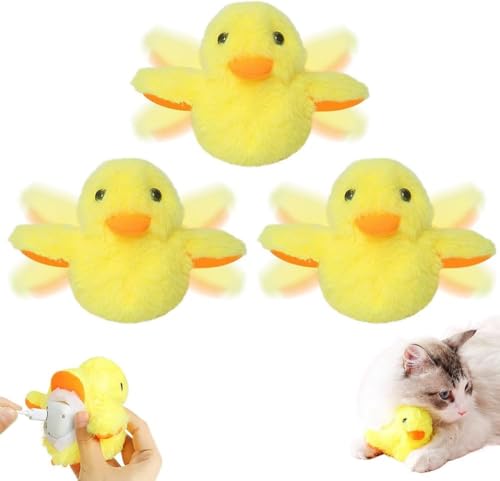 HUANTAI 2024 New Flapping Duck Katzenspielzeug, Touch Activated Kitten Plüsch Spielzeug Interaktive Katze Übung Spielzeug Mit Lebensechten Quacking Sound (Gelb 3 PC) von HUANTAI