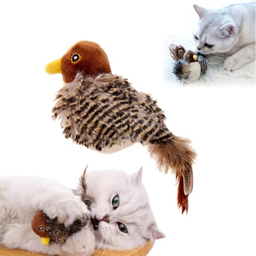 HUANTAI Flapping Bird Katzenspielzeug Mit Zwitschern & Katzenminze, Lebensechtes Zwitschern, Zwitschern Vogel Katzenspielzeug Flapping Wings Für Alle Rassen Katze Kicker Katzenminze Spielzeug (Spatz) von HUANTAI