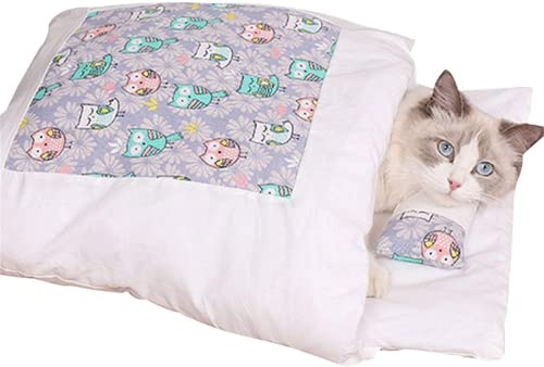 HUAPING Betten & Sofas für Katzen, Haustierbett mit kleinem Kissen, Katzenbett, tragbarer, Warmer, weicher, bequemer Katzenschlafsack, herausnehmbares Katzenbett (M55*40cm,4) von NC