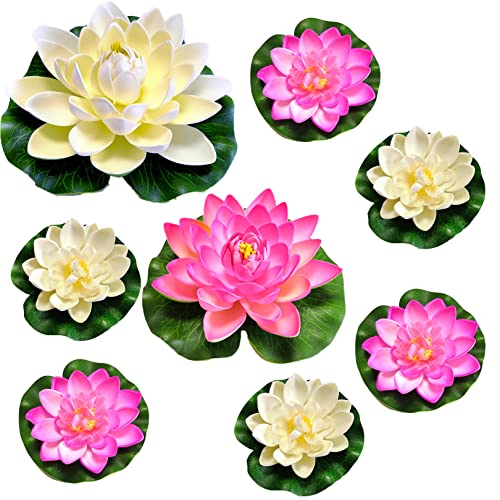 Teich Dekoration, 8ST Zwei Größen?10cm/17cm Schaum Seerose Blume Dekor, Seerosen Künstlich Teich, Lotus-Blume Aus Schaumstoff,Für Aquarium Terrasse Garten Schwimmende Pool Dekoration Hochzeit (G) von HUAPING