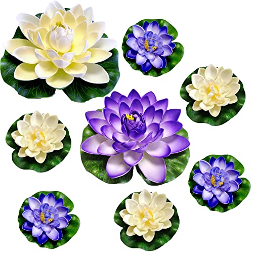 NC Teich Dekoration, 8ST Zwei Größen?10cm/17cm Schaum Seerose Blume Dekor, Seerosen Künstlich Teich, Lotus-Blume Aus Schaumstoff,Für Aquarium Terrasse Garten Schwimmende Pool Dekoration Hochzeit (I) von NC