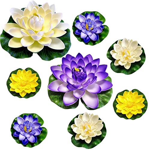 Teich Dekoration, 8ST Zwei Größen?10cm/17cm Schaum Seerose Blume Dekor, Seerosen Künstlich Teich, Lotus-Blume Aus Schaumstoff,Für Aquarium Terrasse Garten Schwimmende Pool Dekoration Hochzeit (J) von NC