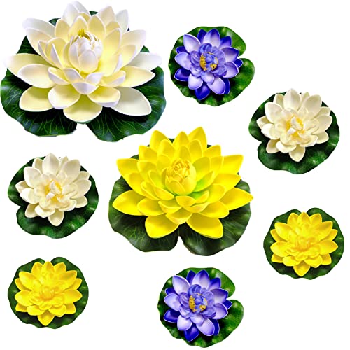 Teich Dekoration, 8ST Zwei Größen?10cm/17cm Schaum Seerose Blume Dekor, Seerosen Künstlich Teich, Lotus-Blume Aus Schaumstoff,Für Aquarium Terrasse Garten Schwimmende Pool Dekoration Hochzeit (N) von NC