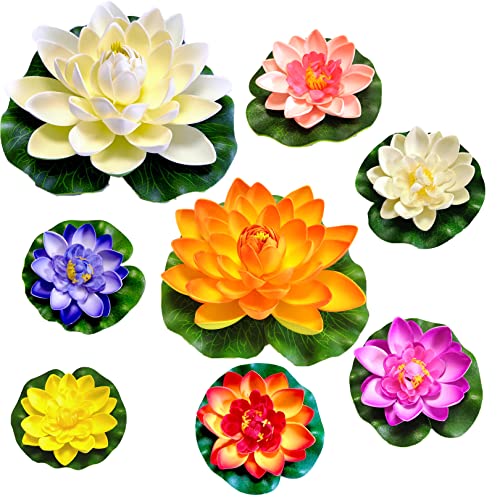 Teich Dekoration, 8ST Zwei Größen?17cm/10cm Schaum Seerose Blume Dekor, Seerosen Künstlich Teich, Lotus-Blume Aus Schaumstoff,Für Aquarium Terrasse Garten Schwimmende Pool Dekoration Hochzeit (D) von NC