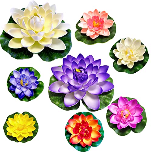 Teich Dekoration, 8ST Zwei Größen?17cm/10cm Schaum Seerose Blume Dekor, Seerosen Künstlich Teich, Lotus-Blume Aus Schaumstoff,Für Aquarium Terrasse Garten Schwimmende Pool Dekoration Hochzeit (I) von NC